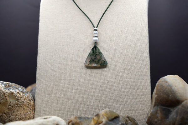Green Moss Agate necklace GMA-129 — necklace on display
