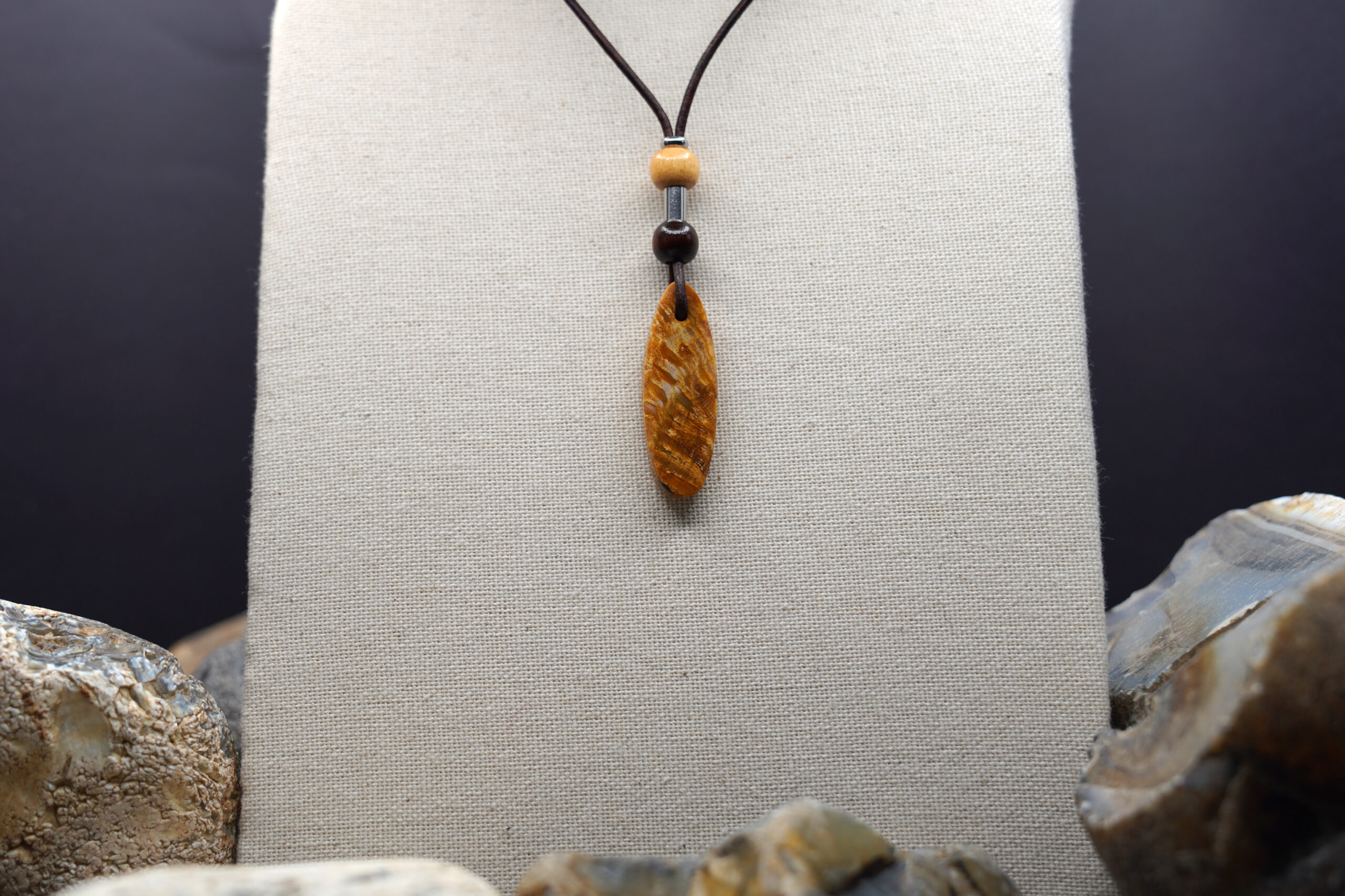 Indonesian Agatized Coral necklace IAC-134 — necklace on display