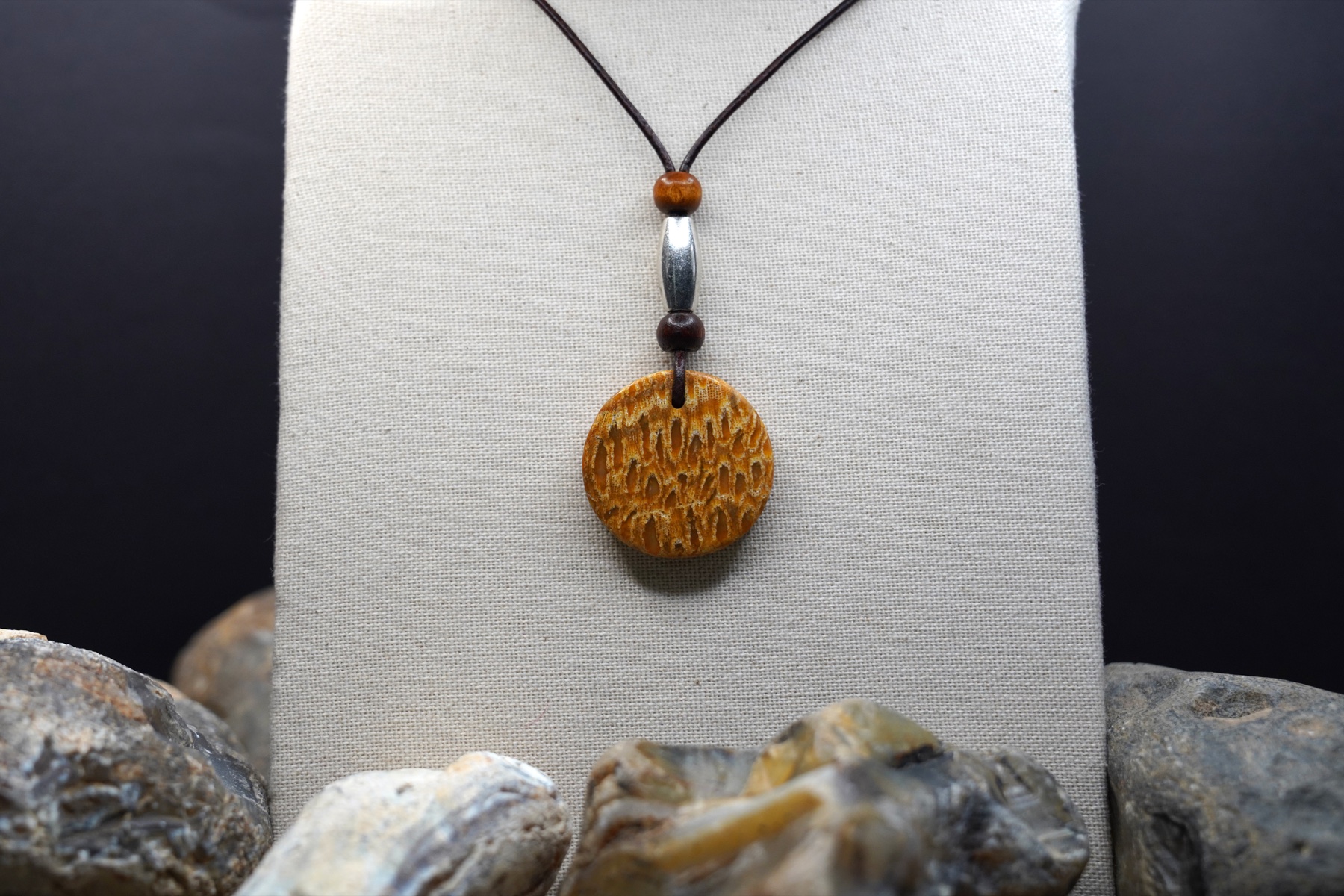 Handmade agatized coral pendant necklace